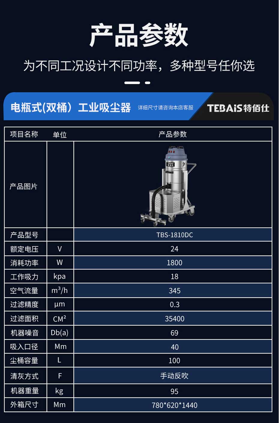 TBS-1810DC 電瓶式工業(yè)吸塵器